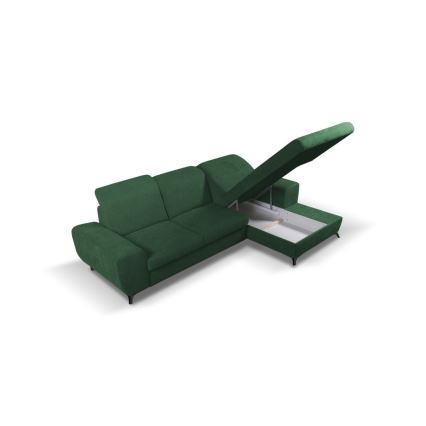Divano angolare letto imbottito con contenitore a L ALTA destro verde