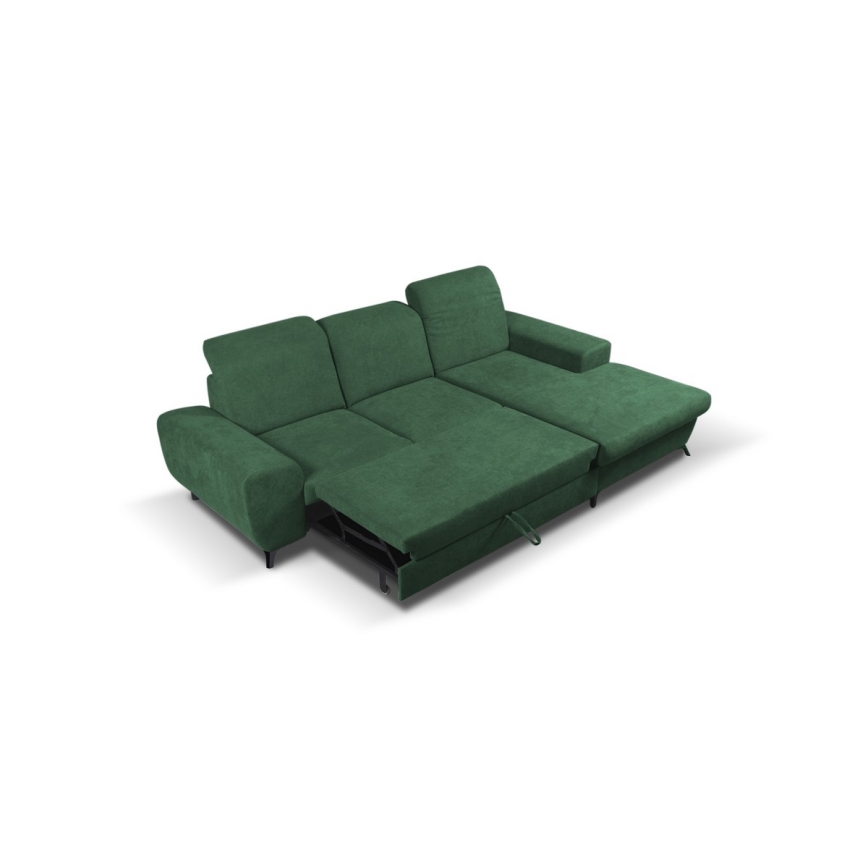 Divano angolare letto imbottito con contenitore a L ALTA destro verde