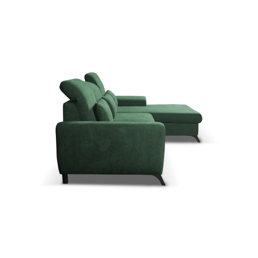Divano angolare letto imbottito con contenitore a L ALTA destro verde