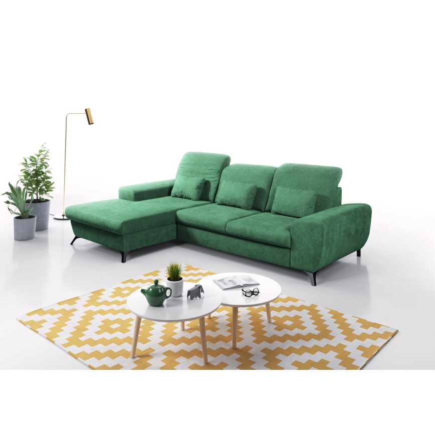 Divano angolare letto imbottito con contenitore a L ALTA sinistro verde