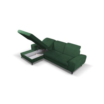 Divano angolare letto imbottito con contenitore a L ALTA sinistro verde