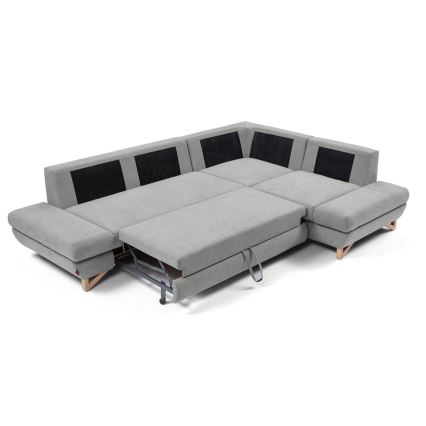 Divano angolare letto imbottito con contenitore ad angolo a L AVESTA, lato destro, grigio