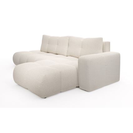Divano angolare imbottito trasformabile con contenitore a L ALMADA, lato destro, beige chiaro