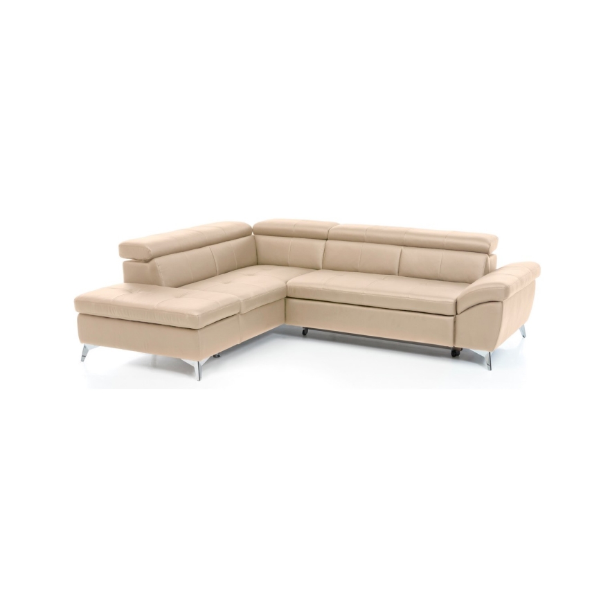 Divano angolare in pelle a forma di L SALERNO II con funzione letto, lato sinistro, beige