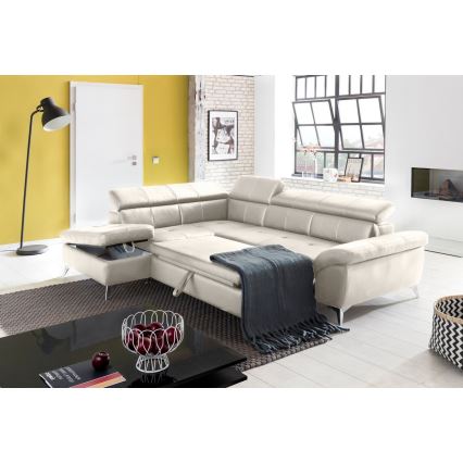 Divano angolare in pelle a forma di L SALERNO II con funzione letto, lato sinistro, beige