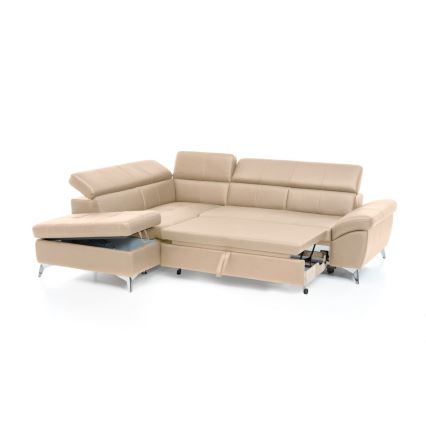 Divano angolare in pelle a forma di L SALERNO II con funzione letto, lato sinistro, beige