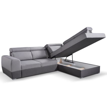 Divano angolare ad L trasformabile con contenitore MATRIX grigio, lato destro