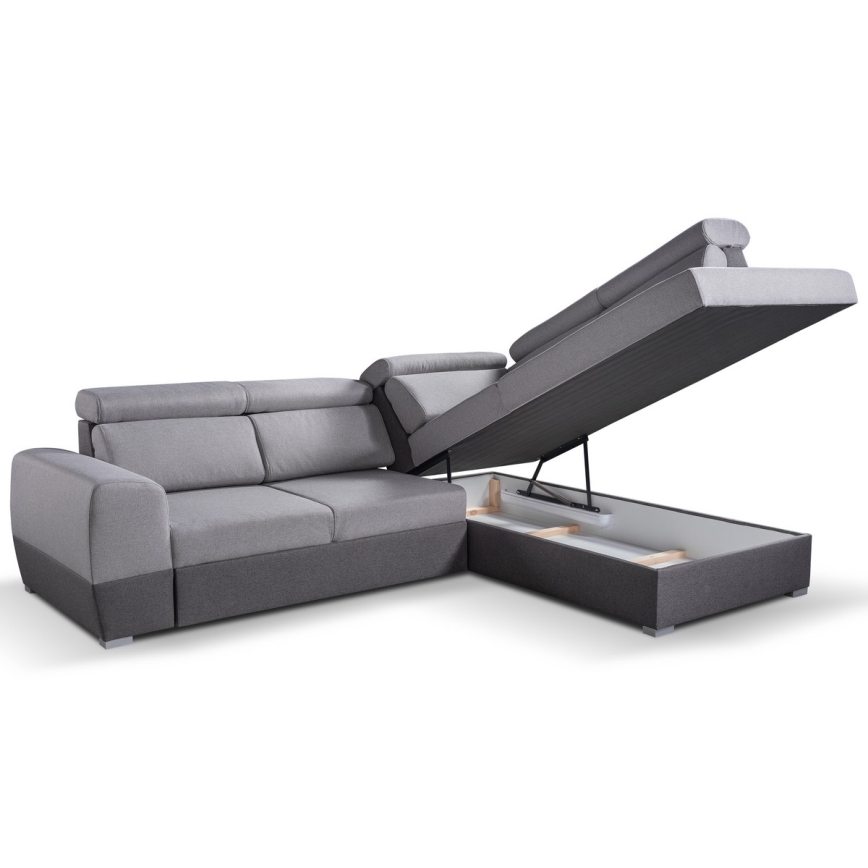 Divano angolare ad L trasformabile con contenitore MATRIX grigio, lato destro