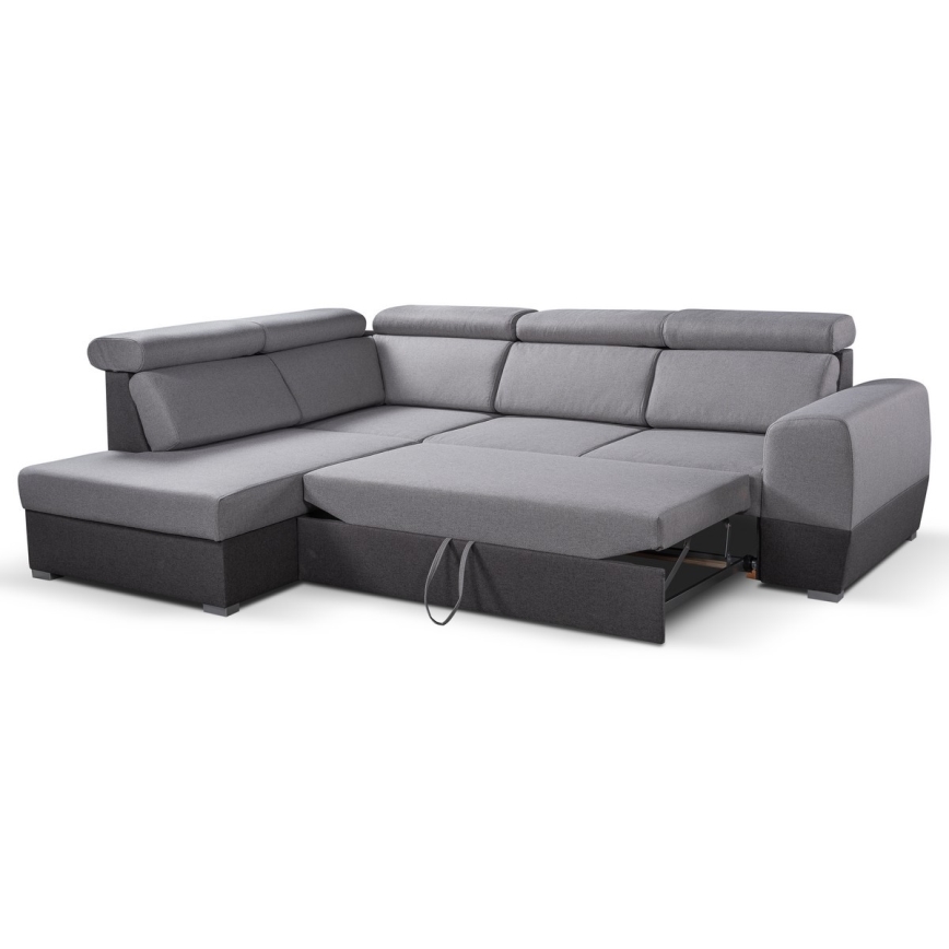 Divano angolare letto a L con contenitore MATRIX grigio, lato sinistro
