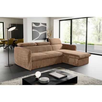 Divano angolare a L con contenitore BEJA beige, lato destro, trasformabile
