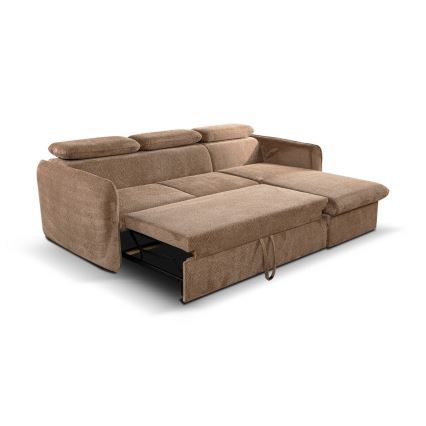 Divano angolare a L con contenitore BEJA beige, lato destro, trasformabile