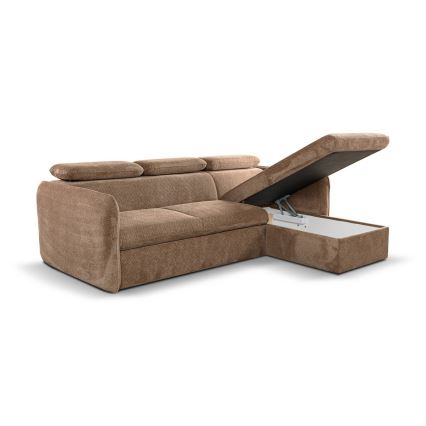 Divano angolare a L con contenitore BEJA beige, lato destro, trasformabile