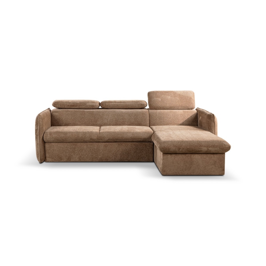 Divano angolare a L con contenitore BEJA beige, lato destro, trasformabile