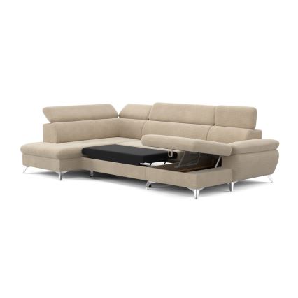 Divano angolare trasformabile a U CATANIA con contenitore, lato sinistro, beige