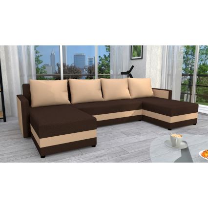 Divano angolare universale imbottito a forma di U BRISTOL marrone/beige trasformabile