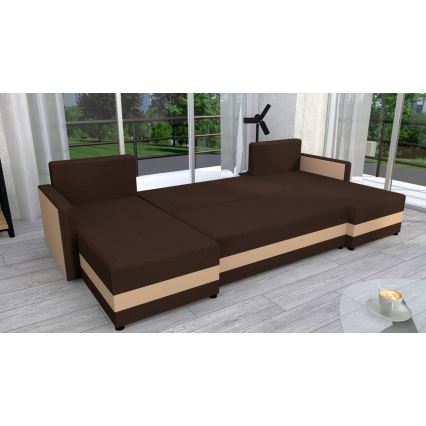 Divano angolare universale imbottito a forma di U BRISTOL marrone/beige trasformabile