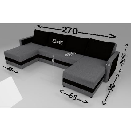 Divano angolare universale imbottito a forma di U BRISTOL marrone/beige trasformabile