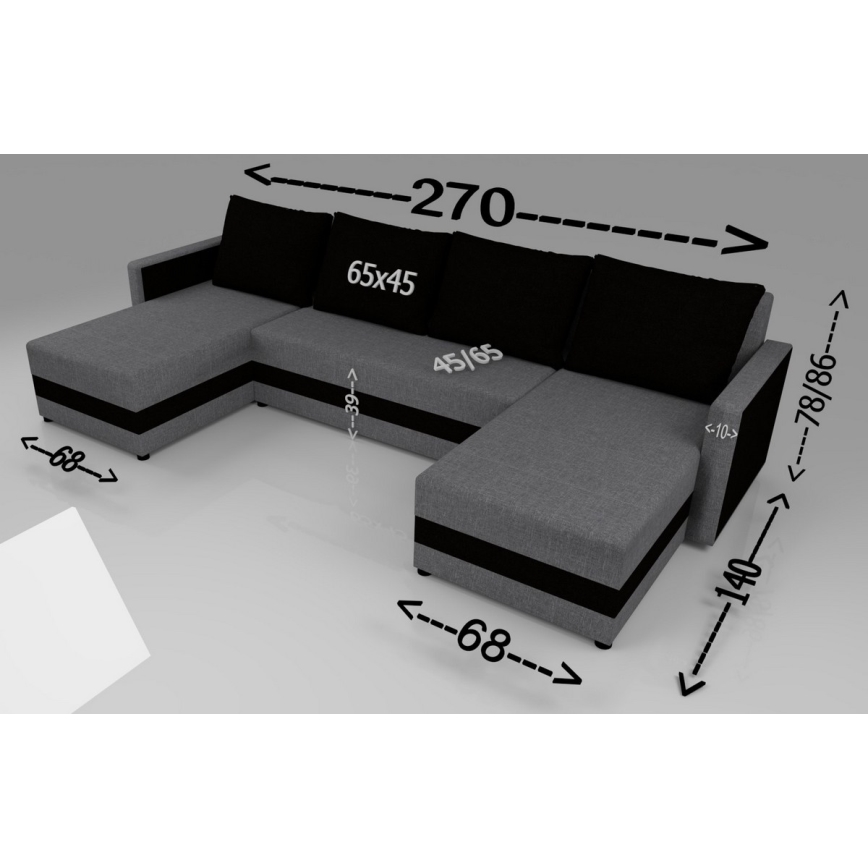 Divano angolare universale imbottito a forma di U BRISTOL marrone/beige trasformabile