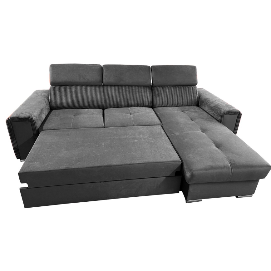 Divano angolare universale a L con contenitore SALVADA, colore grigio scuro, trasformabile