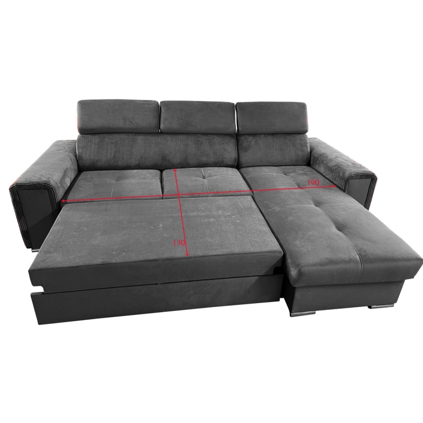 Divano angolare universale a L con contenitore SALVADA, colore grigio scuro, trasformabile