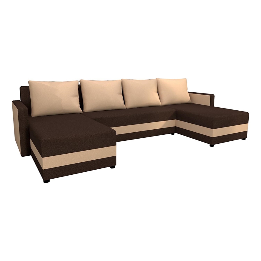 Divano angolare universale imbottito a forma di U BRISTOL marrone/beige trasformabile