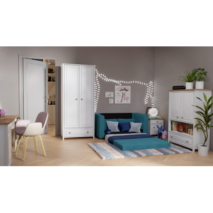 Divano letto imbottito due posti con braccioli LAYLA blu