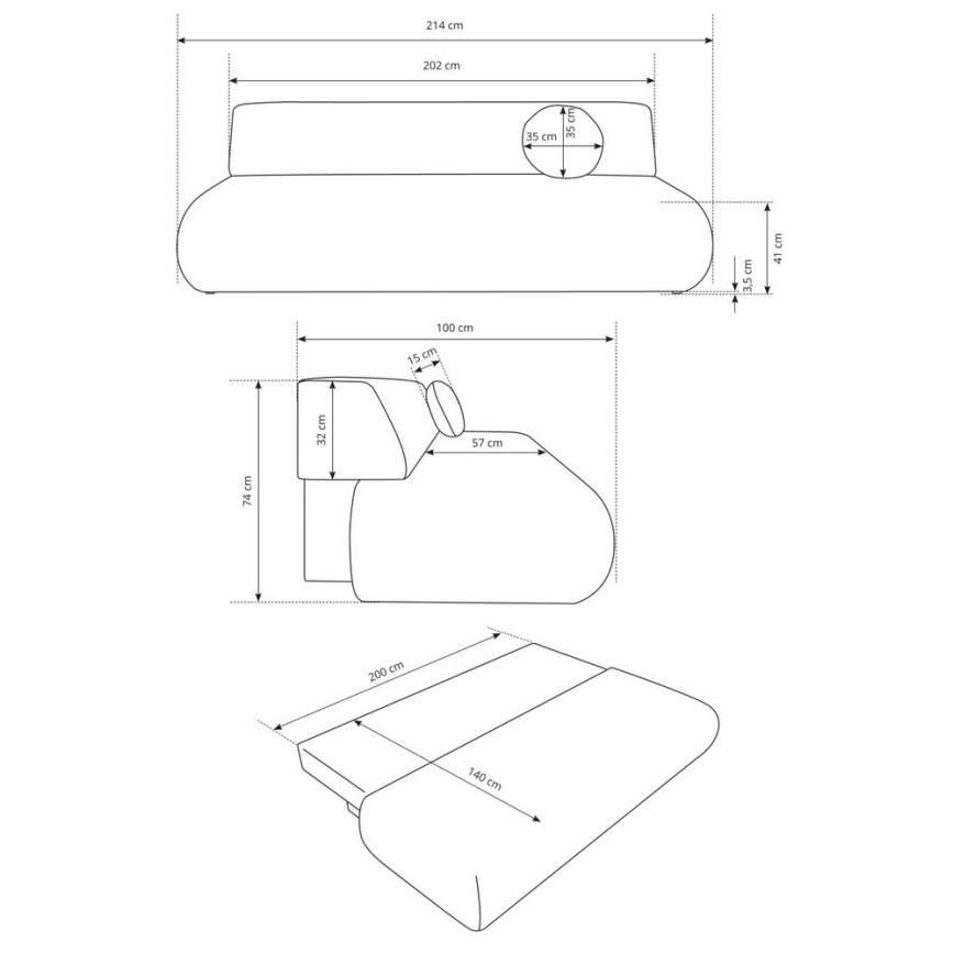 Divano letto 3 posti con contenitore PRATO beige