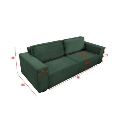 Divano letto a tre posti con contenitore RONDA verde