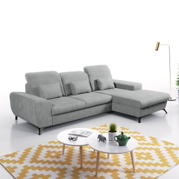 Divano letto angolare imbottito con contenitore a L ALTA, angolo destro, grigio