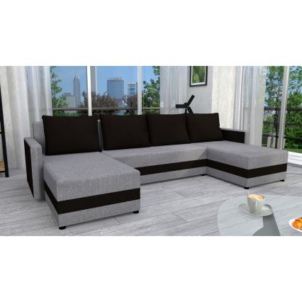 Divano letto universale imbottito a forma di U BRISTOL grigio/nero