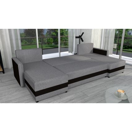 Divano letto universale imbottito a forma di U BRISTOL grigio/nero