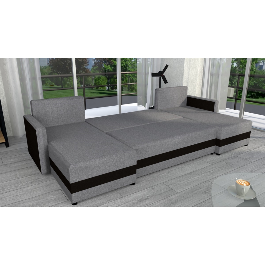 Divano letto universale imbottito a forma di U BRISTOL grigio/nero