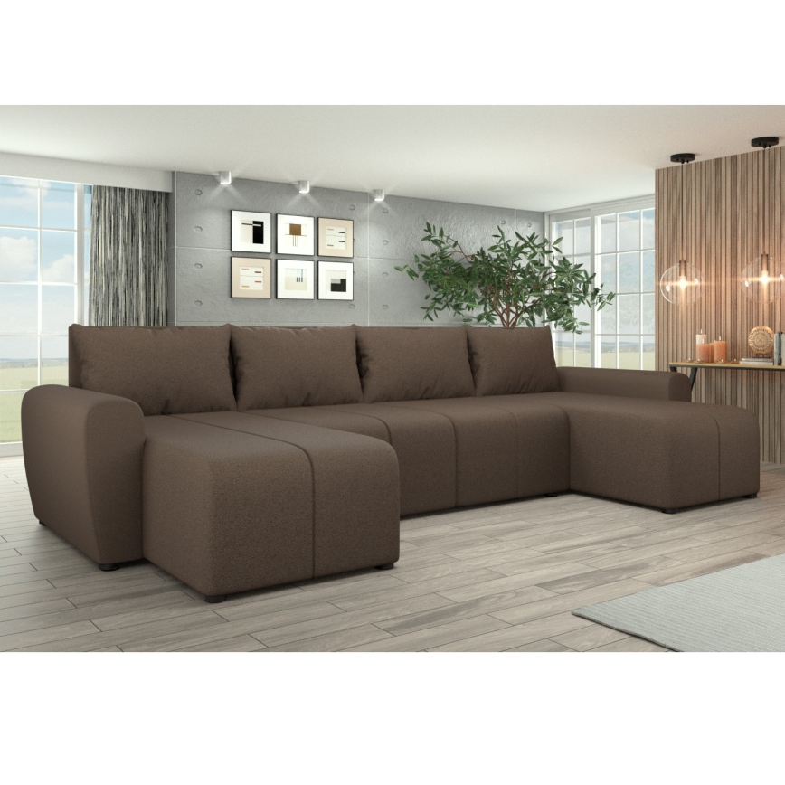 Divano letto angolare universale imbottito NEWPORT marrone