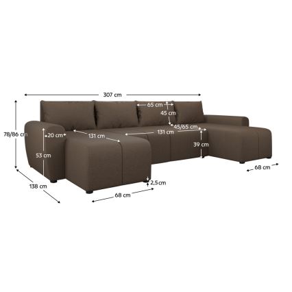 Divano letto angolare universale imbottito NEWPORT marrone