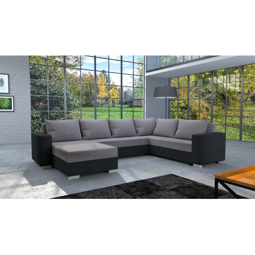 Divano letto angolare universale imbottito YORK grigio/nero
