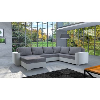 Divano letto angolare universale imbottito YORK bianco/grigio