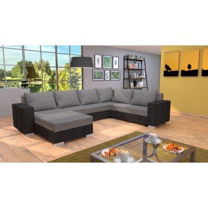 Divano letto universale imbottito a forma di U YORK marrone/beige