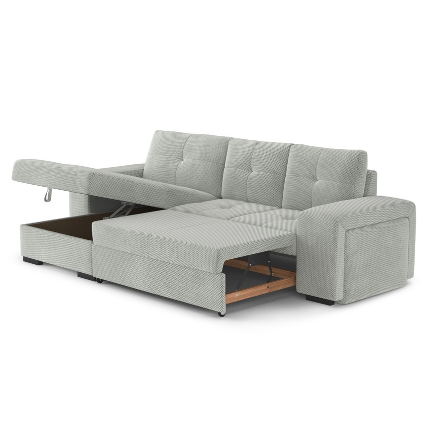 Divano letto con contenitore e pouf PALERMO, grigio chiaro, lato sinistro