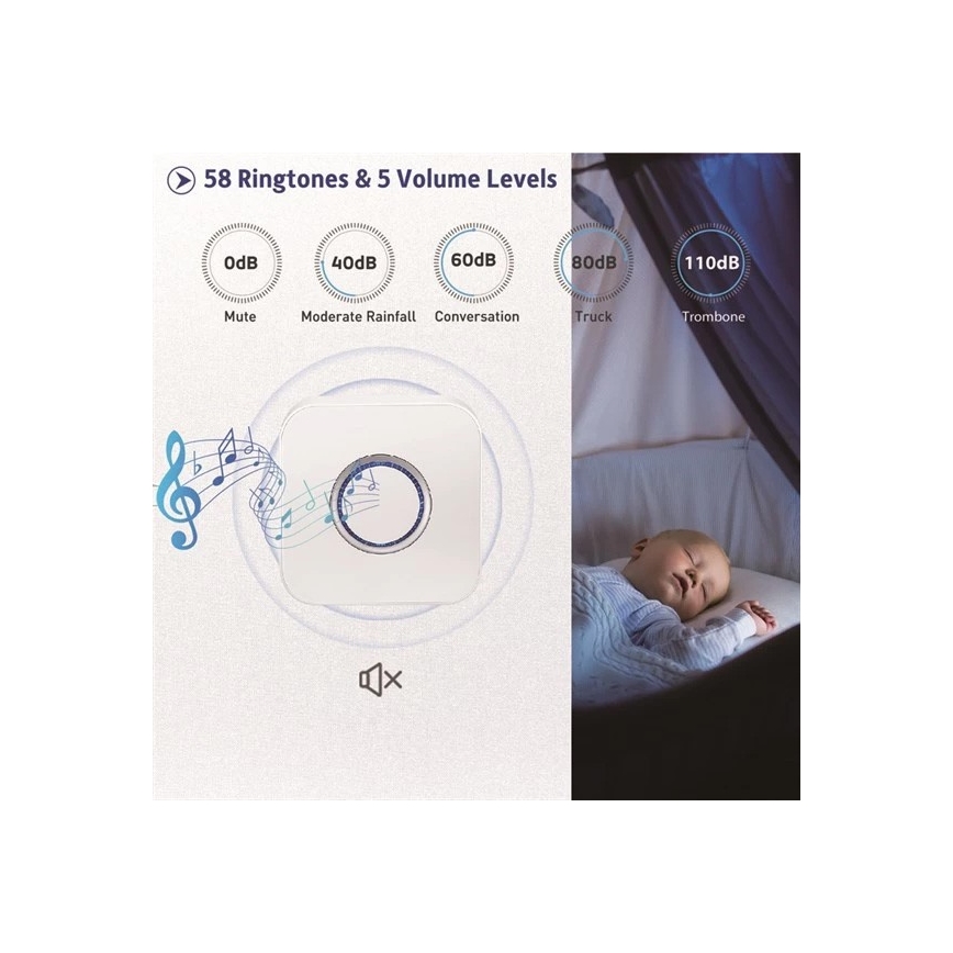 Drahtlose Türklingel 3xAAA IP55 Weiß