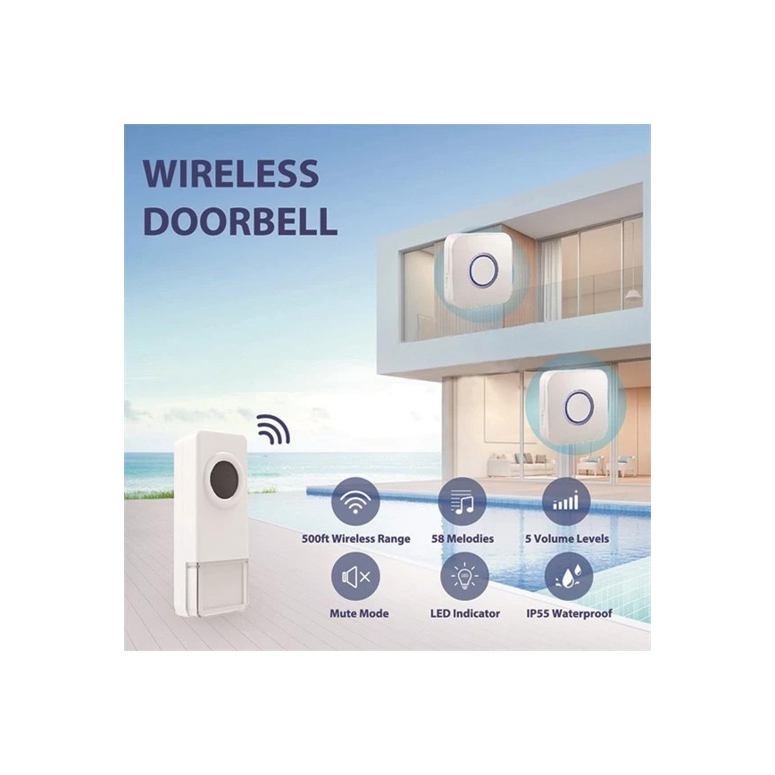 Drahtlose Türklingel 3xAAA IP55 Weiß