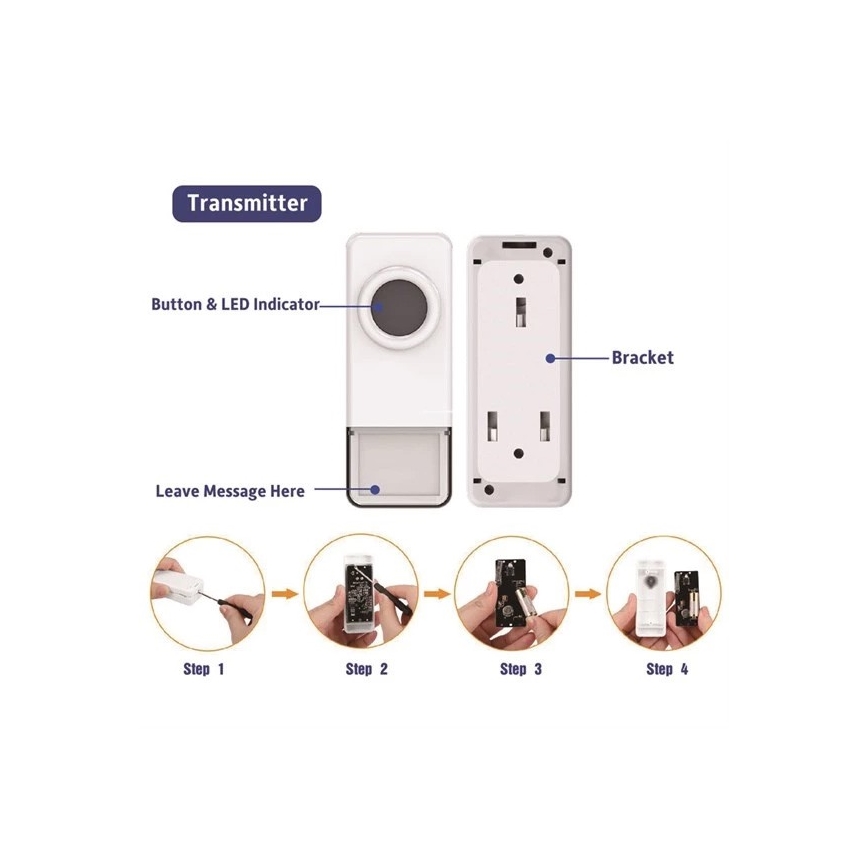 Drahtlose Türklingel 3xAAA IP55 Weiß