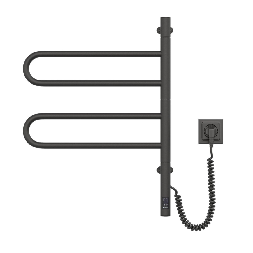 Drehbarer Elektro-Handtuchhalter mit Thermostat FOUETTE 128W/230V 64,6 cm IP44 schwarz