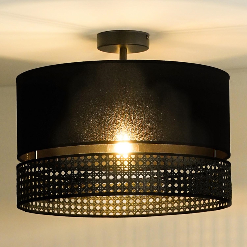 Duolla - Aufbauleuchte DOUBLE RATTAN 1xE27/15W/230V d 40 cm schwarz