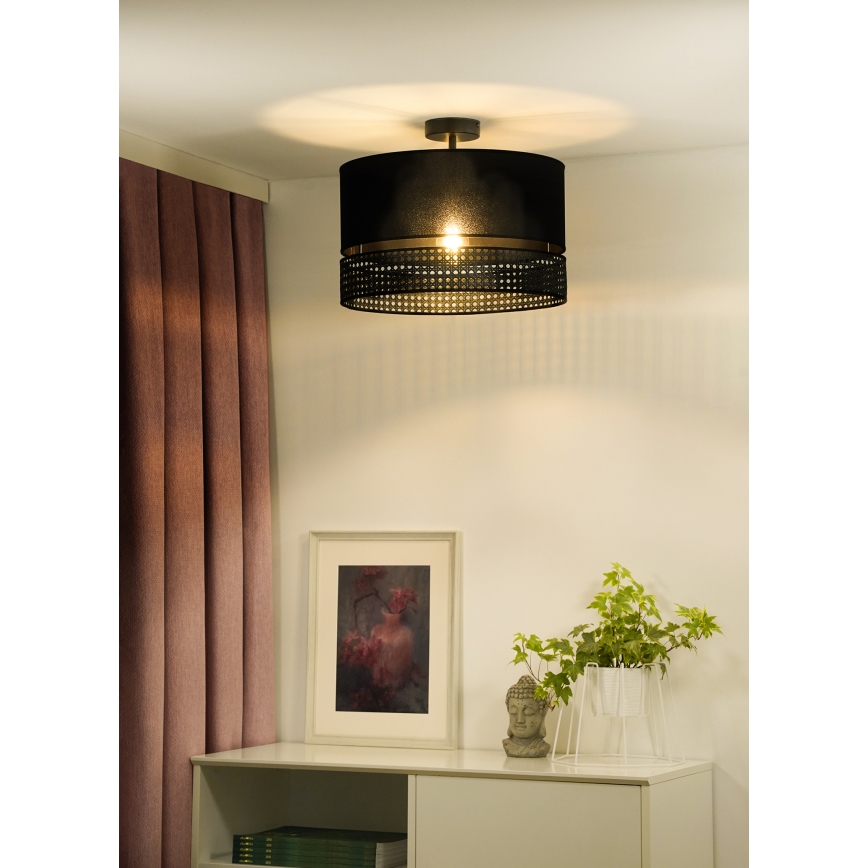 Duolla - Aufbauleuchte DOUBLE RATTAN 1xE27/15W/230V d 40 cm schwarz