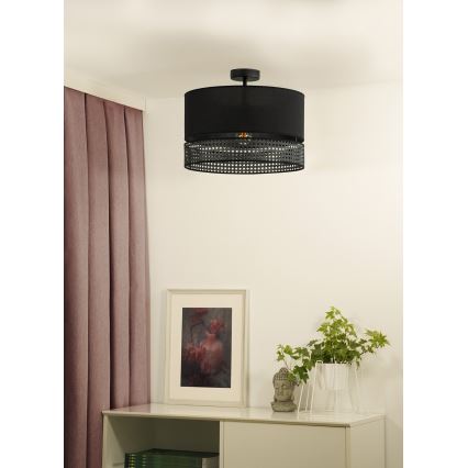 Duolla - Aufbauleuchte DOUBLE RATTAN 1xE27/15W/230V d 40 cm schwarz