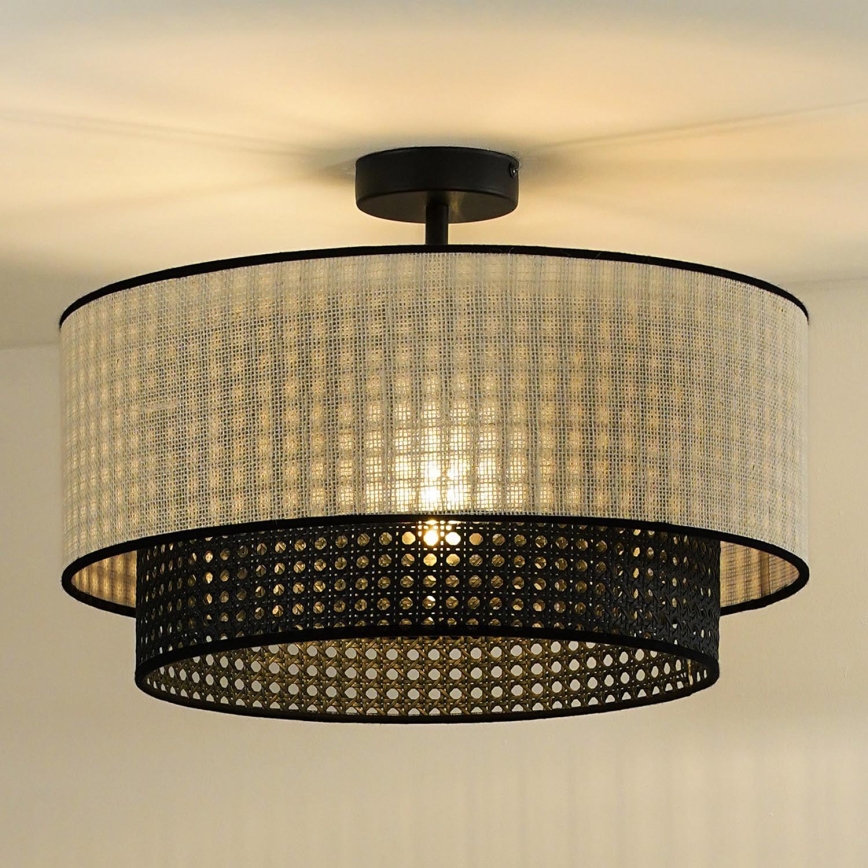 Duolla - Aufbauleuchte RATTAN YUTE 1xE27/15W/230V d 45 cm cremefarben/schwarz