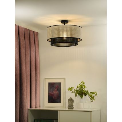 Duolla - Aufbauleuchte RATTAN YUTE 1xE27/15W/230V d 45 cm cremefarben/schwarz
