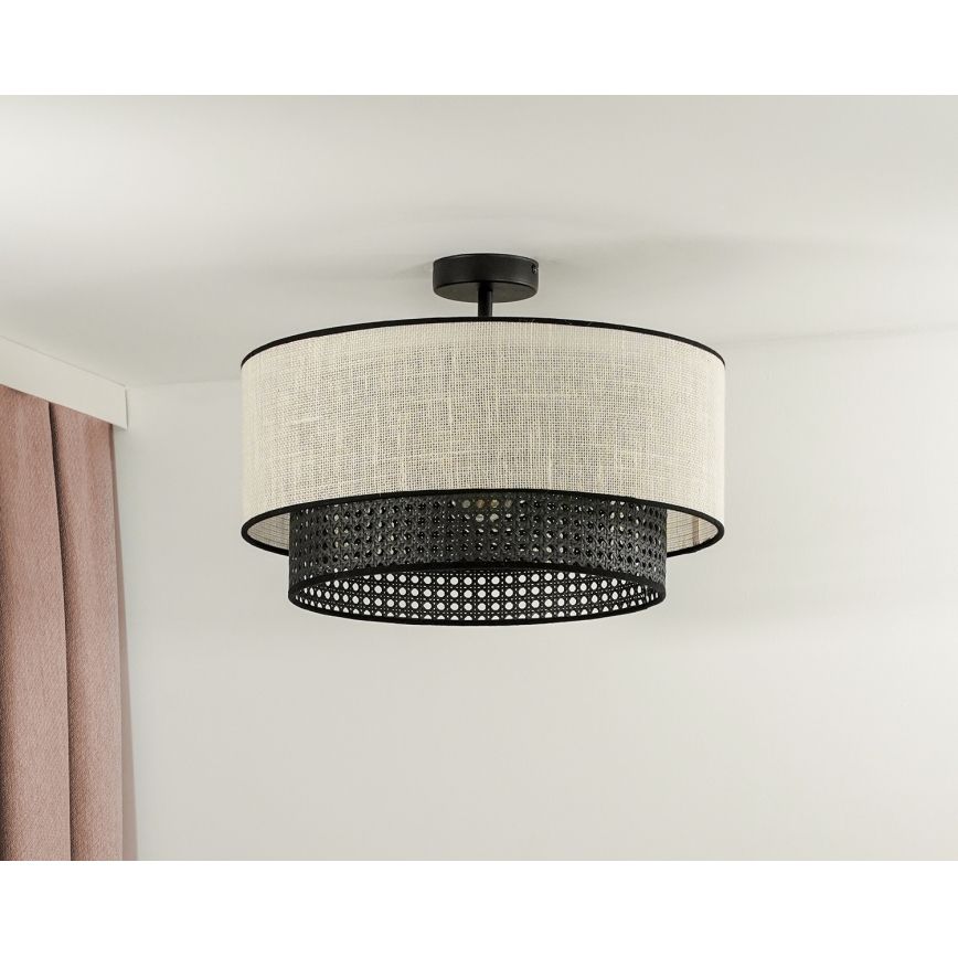 Duolla - Aufbauleuchte RATTAN YUTE 1xE27/15W/230V d 45 cm cremefarben/schwarz