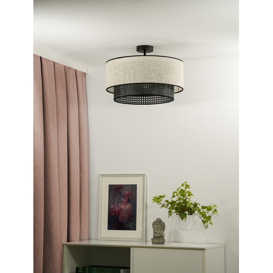 Duolla - Aufbauleuchte RATTAN YUTE 1xE27/15W/230V d 45 cm cremefarben/schwarz
