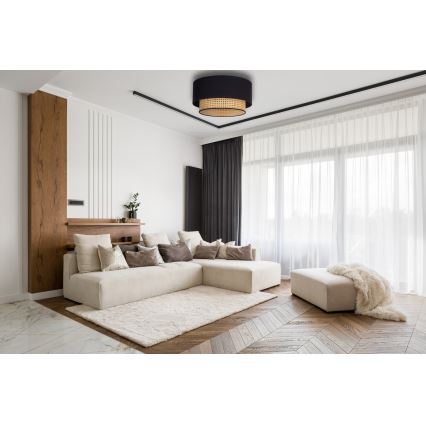 Duolla - Deckenleuchte BOHO 1xE27/15W/230V d 45 cm schwarz/Rattan